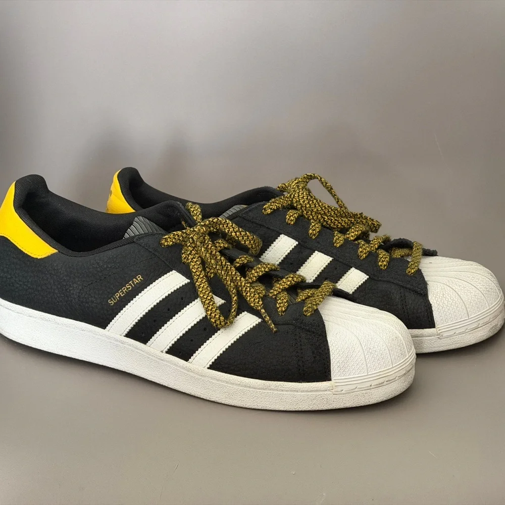 Adidas Superstar Black with Yellow Highlights - Picture 1 of 4
